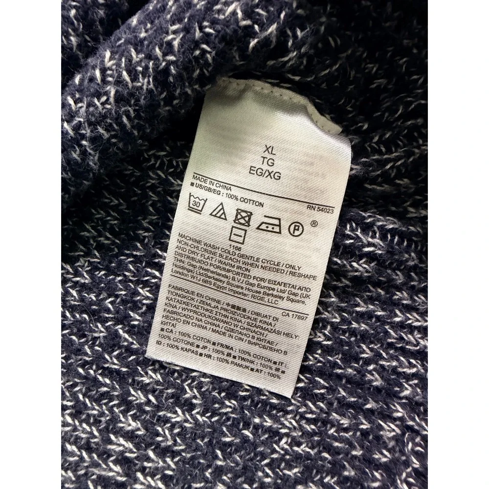 Banana Republic Mens XL Navy Blue Marled Chunky Knit Cotton Fisherman Sweater